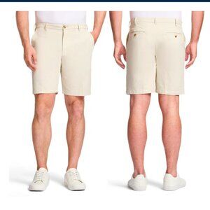 IZOD SALTWATER FLAT-FRONT CHINO SHORT - SILVER BIRCH, 38 WAIST